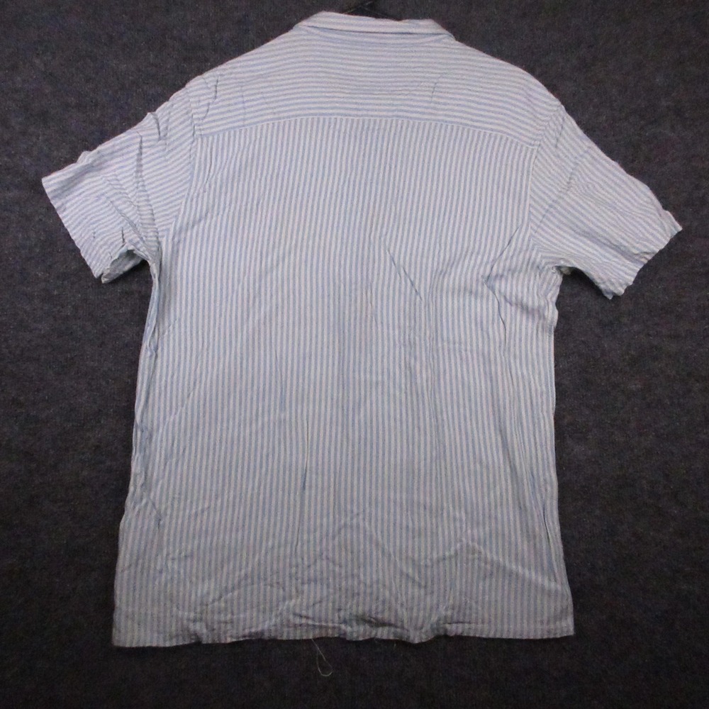 Duvin Shirt Mens Large Blue Stripe Short Sleeve Dolphin Girl Graphic Button Up - Picture 2 of 8